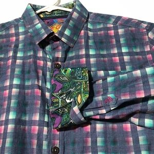 Robert Graham Neerav plaid multicolor classic mens L long-sleeve paisley cuff